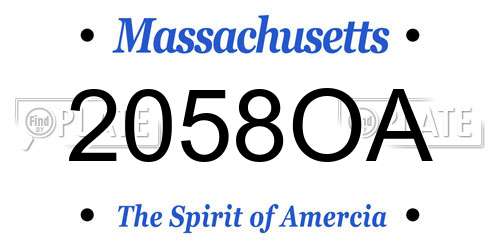 2058OA Massachusetts License Plate