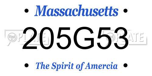 205G53 Massachusetts License Plate