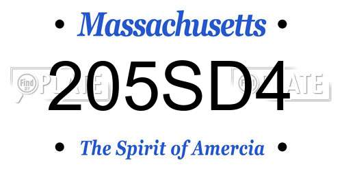 205SD4 Massachusetts License Plate