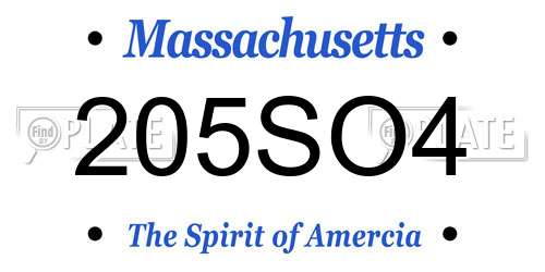 205SO4 Massachusetts License Plate
