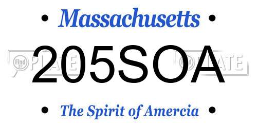 205SOA Massachusetts License Plate