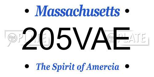 205VAE Massachusetts License Plate