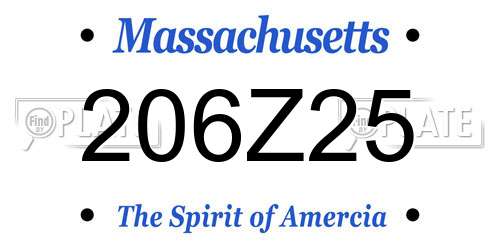 206Z25 Massachusetts License Plate