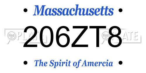 206ZT8 Massachusetts License Plate