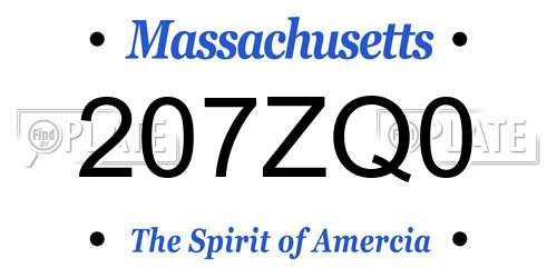 207ZQ0 Massachusetts License Plate