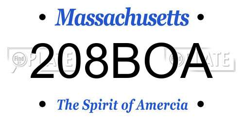 208BOA Massachusetts License Plate