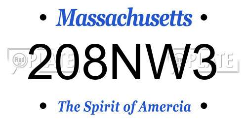 208NW3 Massachusetts License Plate