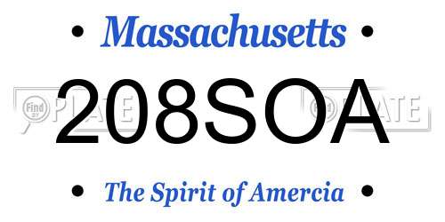 208SOA Massachusetts License Plate