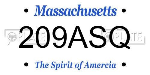 209ASQ Massachusetts License Plate