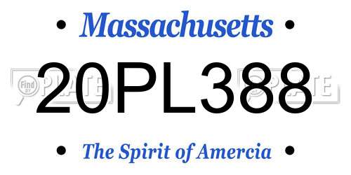 20PL388 Massachusetts License Plate