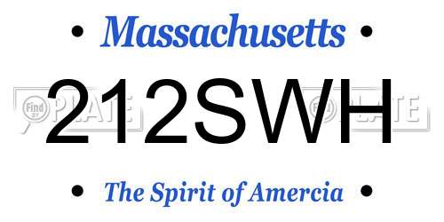 212SWH Massachusetts License Plate