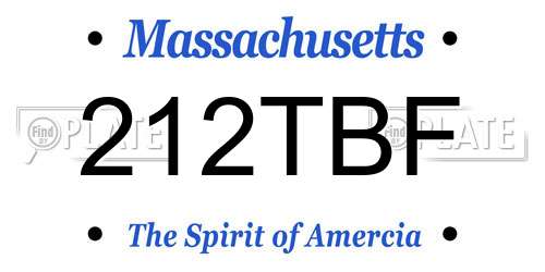 212TBF Massachusetts License Plate