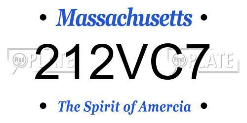 212VC7 Massachusetts License Plate