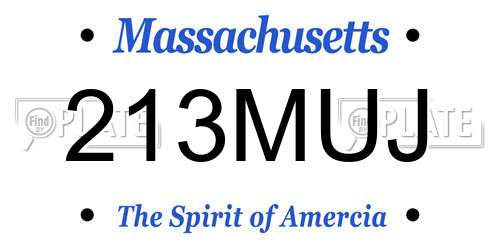 213MUJ Massachusetts License Plate