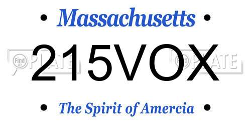 215VOX Massachusetts License Plate