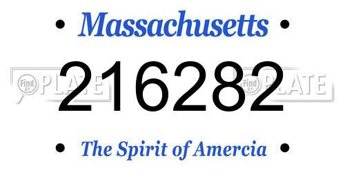 216282 Massachusetts License Plate