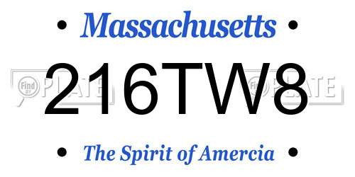 216TW8 Massachusetts License Plate