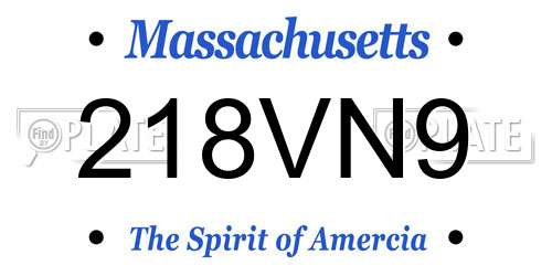218VN9 Massachusetts License Plate