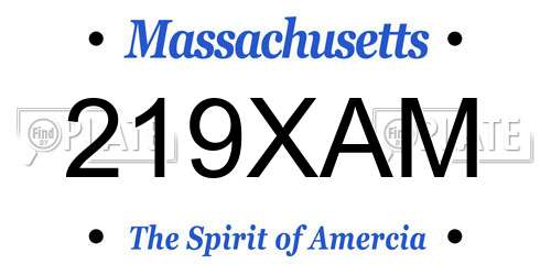 219XAM Massachusetts License Plate