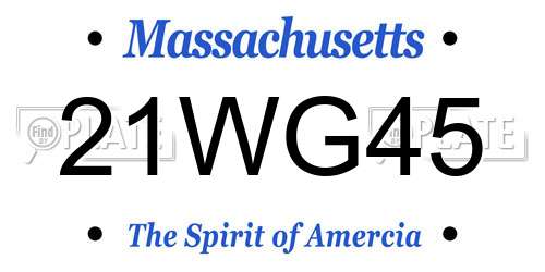 21WG45 Massachusetts License Plate