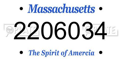 2206034 Massachusetts License Plate