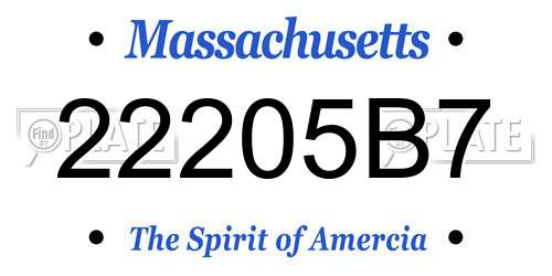 22205B7 Massachusetts License Plate