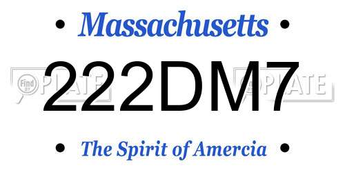 222DM7 Massachusetts License Plate