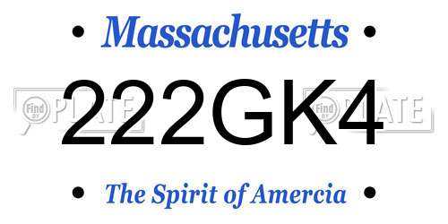 222GK4 Massachusetts License Plate