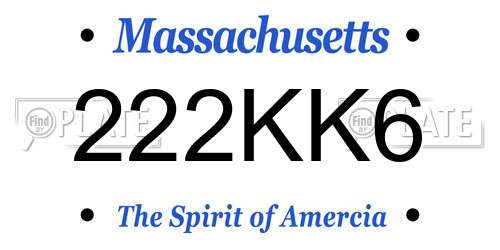222KK6 Massachusetts License Plate