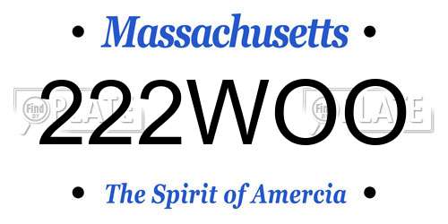222WOO Massachusetts License Plate