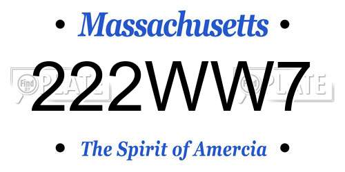 222WW7 Massachusetts License Plate