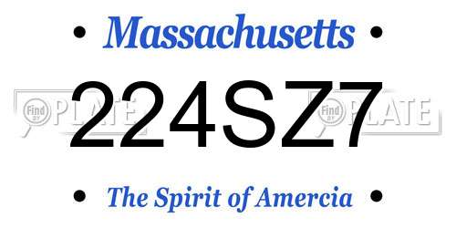 224SZ7 Massachusetts License Plate