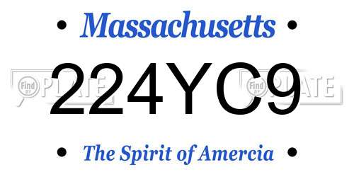 224YC9 Massachusetts License Plate