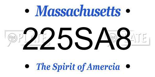 225SA8 Massachusetts License Plate