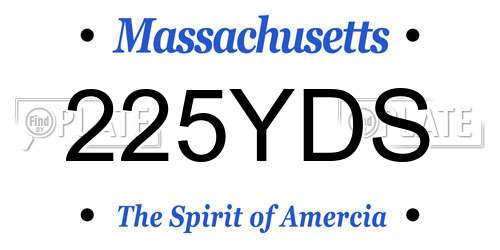 225YDS Massachusetts License Plate