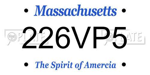 226VP5 Massachusetts License Plate