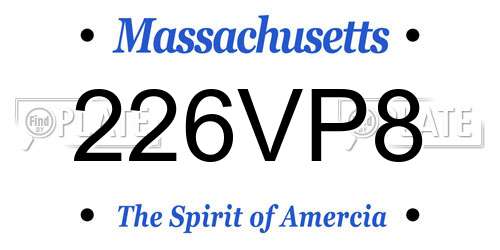 226VP8 Massachusetts License Plate