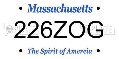 226ZOG Massachusetts License Plate