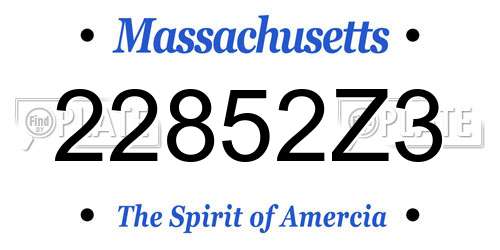 22852Z3 Massachusetts License Plate