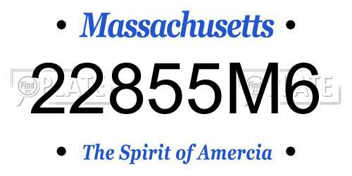 22855M6 Massachusetts License Plate