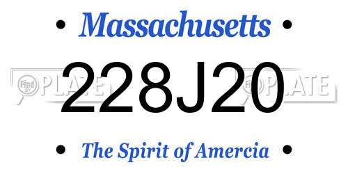 228J20 Massachusetts License Plate