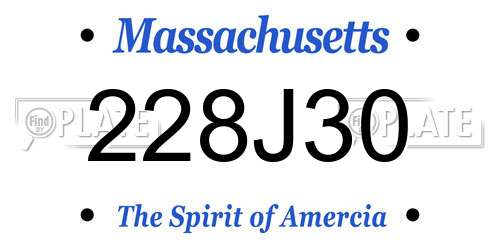 228J30 Massachusetts License Plate