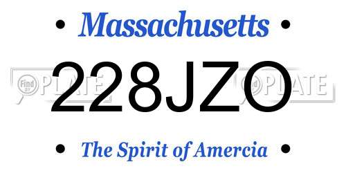 228JZO Massachusetts License Plate