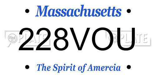 228VOU Massachusetts License Plate