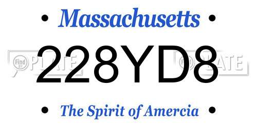228YD8 Massachusetts License Plate