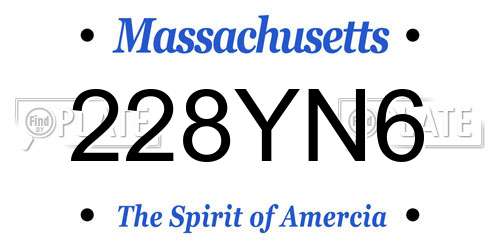228YN6 Massachusetts License Plate