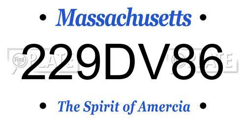 229DV86 Massachusetts License Plate