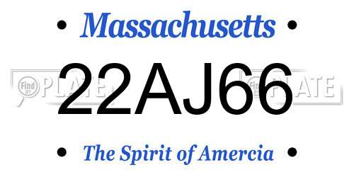 22AJ66 Massachusetts License Plate