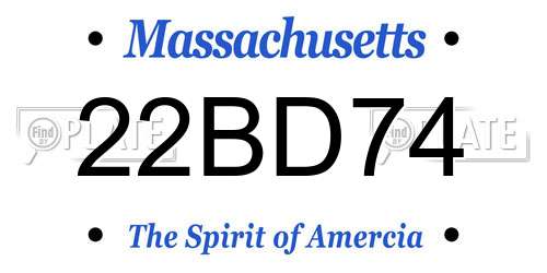 22BD74 Massachusetts License Plate