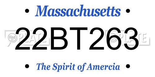 22BT263 Massachusetts License Plate